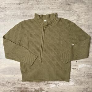 EUC Vintage Girls Olive Green Ruffle Collar Sweater Size 10 12 Years